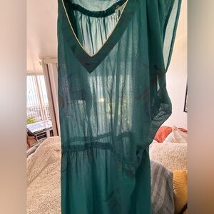 Vintage Sheer Green Dress with V-Neck